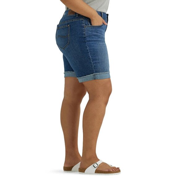 Lee Mid Rise Bermuda Short Regular Fit Stretch Women's Plus Size 20W & 26W Blue - Picture 4 of 10